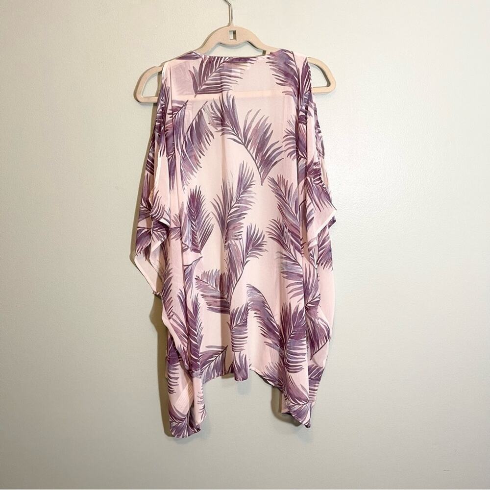 Forever 21 Women's Purple Palm Leaf Cold Shoulder Sheer Drape Cover-Up Top 2X - Picture 2 of 10
